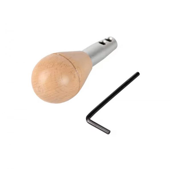 Another angled perspective of the Stuccler quick-change graver handle with wooden grip and Allen wrench