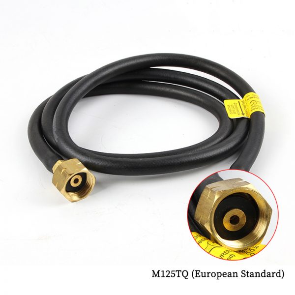 lack ORCA M125TQ (European Standard) gas hose coiled, with a detailed view of the connector