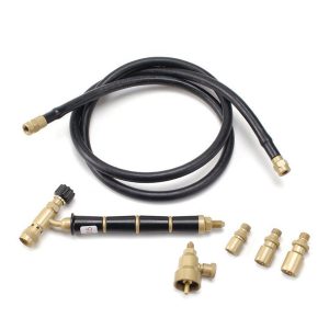 ORCA M75 CPR jewelry soldering torch kit with all components laid out on a white background, including the handle, hose, and nozzles