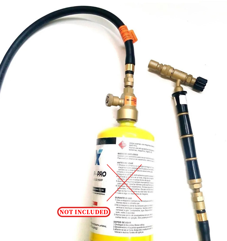 The ORCA M75 CPR torch connected to a propane canister, with a clear note that the canister is "NOT INCLUDED."