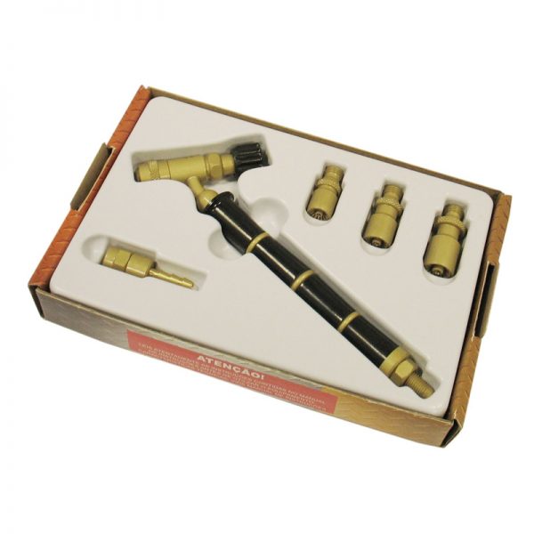 The ORCA M75 jeweler's torch kit with a black handle and various accessories, neatly arranged inside the box