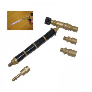 The ORCA M75 jewelers torch kit with the torch and several accessories An inset image shows the torch in use