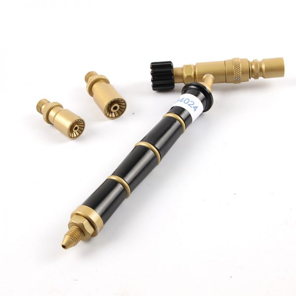 The ORCA M75 torch handle and its three interchangeable nozzles, shown against a plain white background