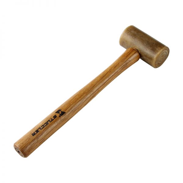 n angled view of a Stucler rawhide mallet, highlighting the head and handle