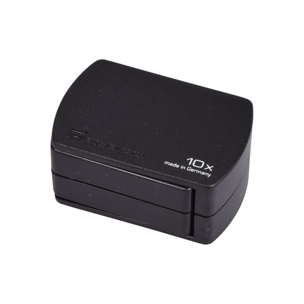 A black pocket magnifier from Eschenbach, folded into a compact rectangular shape.