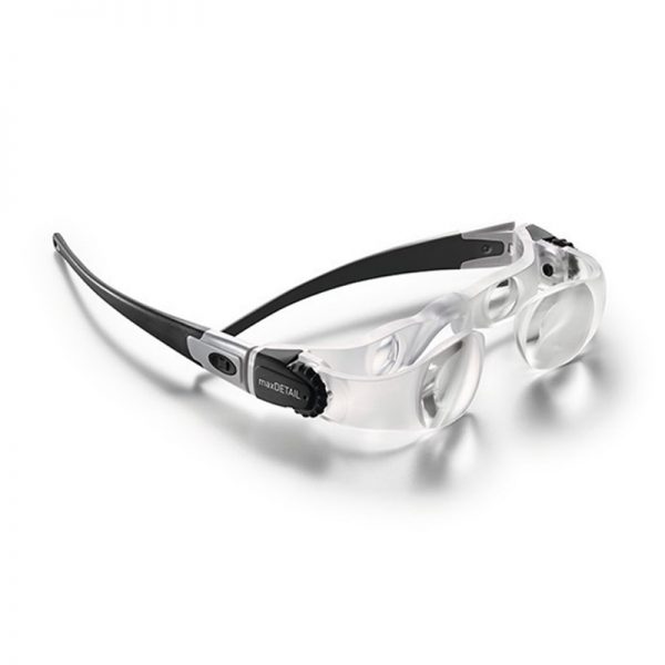 A side view of the Eschenbach MaxDetail 2X headset, showing its lightweight design and comfortable frame.